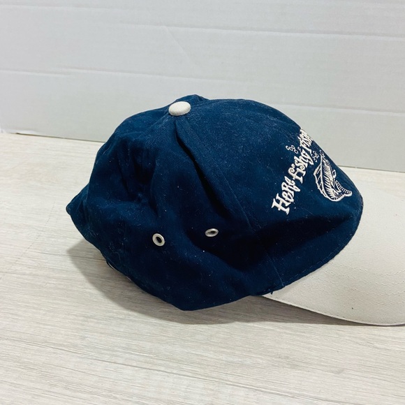 Here Fishy, Fishy Hat Navy Blue & Tan. 100% Cotton. Adjustable Strap. - Picture 3 of 7